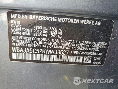 Zdjęcie 12 z 12 samochodu: 2019 BMW 530 I VIN:WBAJA5C52KWW38527 - miniatura