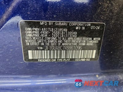 Zdjęcie 12 z 12 samochodu: 2024 SUBARU IMPREZA VIN:JF1GUABC7R8861096 - miniatura
