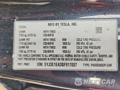 Zdjęcie 12 z 12 samochodu: 2025 TESLA MODEL 3 VIN:5YJ3E1EA3SF917007 - miniatura