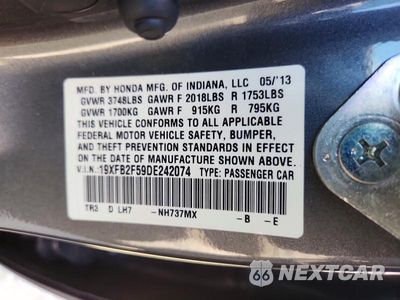 Zdjęcie 12 z 12 samochodu: 2013 HONDA CIVIC LX VIN:19XFB2F59DE242074 - miniatura