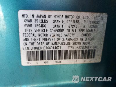 Zdjęcie 12 z 12 samochodu: 2012 HONDA FIT VIN:JHMGE8H37CC014671 - miniatura