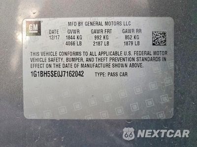 Zdjęcie 12 z 12 samochodu: 2018 CHEVROLET CRUZE LT VIN:1G1BH5SE0J7162042 - miniatura