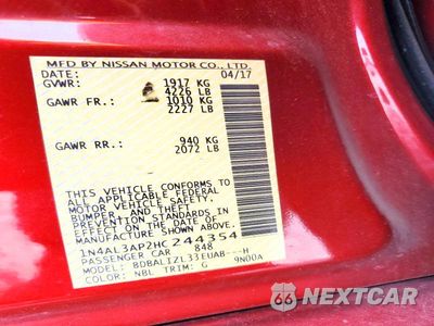 Zdjęcie 12 z 12 samochodu: 2017 NISSAN ALTIMA 2.5 SV VIN:1N4AL3AP2HC244354 - miniatura