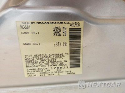 Zdjęcie 12 z 12 samochodu: 2019 NISSAN ALTIMA SV VIN:1N4BL4DV0KC178821 - miniatura