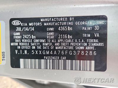 Zdjęcie 12 z 12 samochodu: 2015 KIA OPTIMA LX VIN:5XXGM4A76FG378286 - miniatura