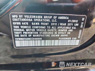 Zdjęcie 13 z 13 samochodu: 2012 VOLKSWAGEN PASSAT SE VIN:1VWBH7A38CC046808 - miniatura