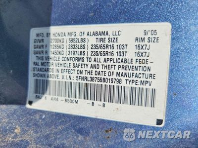 Zdjęcie 13 z 13 samochodu: 2006 HONDA ODYSSEY EXL VIN:5FNRL38756B019798 - miniatura