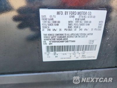 Zdjęcie 13 z 13 samochodu: 2015 FORD EXPLORER XLT VIN:1FM5K8D88FGB77986 - miniatura