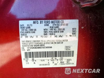Zdjęcie 13 z 13 samochodu: 2013 FORD EXPLORER XLT VIN:1FM5K8D88DGC95596 - miniatura