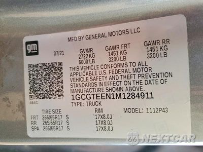Zdjęcie 12 z 12 samochodu: 2021 CHEVROLET COLORADO ZR2 VIN:1GCGTEEN1M1284911 - miniatura