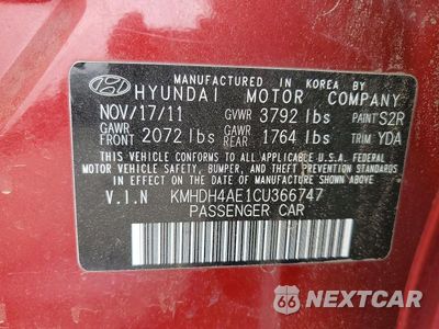 Zdjęcie 12 z 12 samochodu: 2012 HYUNDAI ELANTRA GLS VIN:KMHDH4AE1CU366747 - miniatura