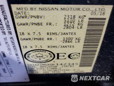 Zdjęcie 13 z 13 samochodu: 2016 NISSAN MURANO S VIN:5N1AZ2MGXGN142345 - miniatura