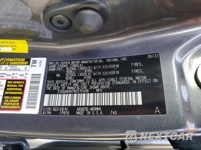 Zdjęcie 13 z 13 samochodu: 2022 TOYOTA HIGHLANDER HYBRID XLE VIN:5TDGARAH7NS515408 - miniatura
