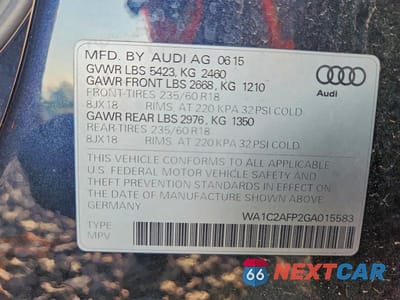 Zdjęcie 13 z 13 samochodu: 2016 AUDI Q5 PREMIUM VIN:WA1C2AFP2GA015583 - miniatura