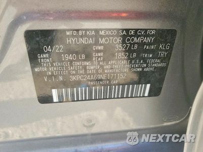 Zdjęcie 12 z 12 samochodu: 2022 HYUNDAI ACCENT SE VIN:3KPC24A69NE171152 - miniatura