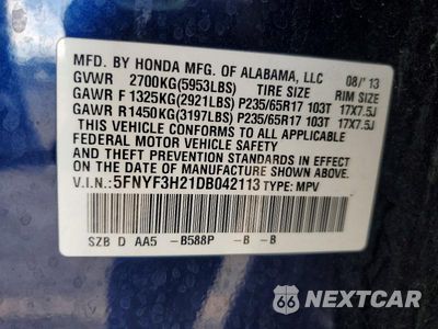 Zdjęcie 13 z 13 samochodu: 2013 HONDA PILOT LX VIN:5FNYF3H21DB042113 - miniatura