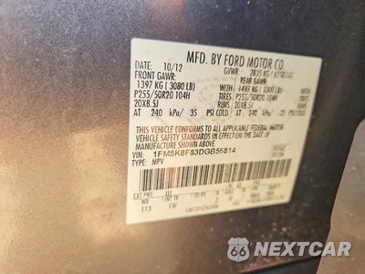 Zdjęcie 12 z 12 samochodu: 2013 FORD EXPLORER LIMITED VIN:1FM5K8F83DGB56814 - miniatura