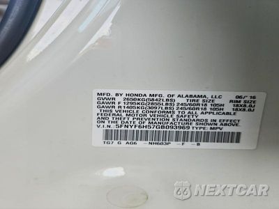 Zdjęcie 14 z 14 samochodu: 2016 HONDA PILOT EXL VIN:5FNYF6H57GB093969 - miniatura