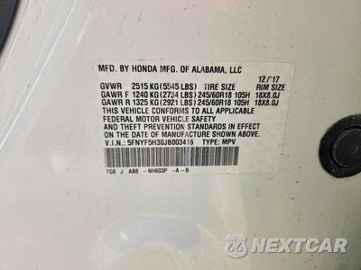 Zdjęcie 14 z 14 samochodu: 2018 HONDA PILOT EX VIN:5FNYF5H30JB003416 - miniatura