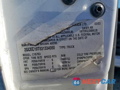 Zdjęcie 12 z 12 samochodu: 2003 CHEVROLET SILVERADO C1500 VIN:2GCEC19T831334060 - miniatura