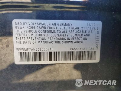 Zdjęcie 12 z 12 samochodu: 2012 VOLKSWAGEN CC SPORT VIN:WVWMP7AN5CE500940 - miniatura