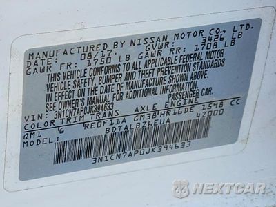 Zdjęcie 12 z 12 samochodu: 2018 NISSAN VERSA SV VIN:3N1CN7AP0JK394633 - miniatura