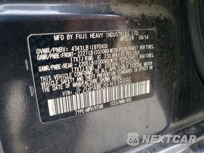 Zdjęcie 14 z 14 samochodu: 2014 SUBARU XV CROSSTREK 2.0 PREMIUM VIN:JF2GPAWC8EH338886 - miniatura