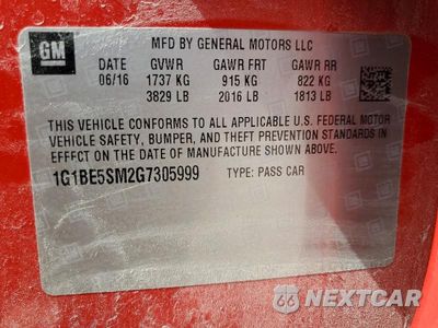 Zdjęcie 12 z 12 samochodu: 2016 CHEVROLET CRUZE LT VIN:1G1BE5SM2G7305999 - miniatura