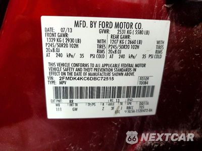 Zdjęcie 13 z 13 samochodu: 2013 FORD EDGE LIMITED VIN:2FMDK4KC6DBC72515 - miniatura