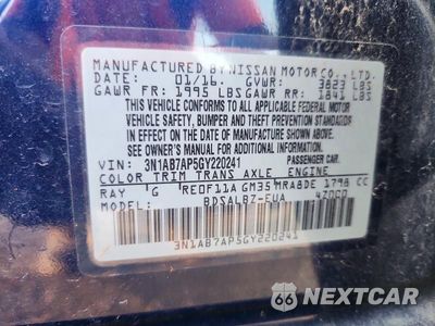 Zdjęcie 12 z 12 samochodu: 2016 NISSAN SENTRA S VIN:3N1AB7AP5GY220241 - miniatura