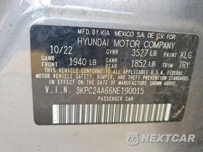 Zdjęcie 12 z 12 samochodu: 2022 HYUNDAI ACCENT SEL VIN:3KPC24A66NE190015 - miniatura