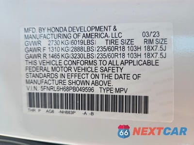 Zdjęcie 13 z 13 samochodu: 2023 HONDA ODYSSEY EXL VIN:5FNRL6H68PB049596 - miniatura