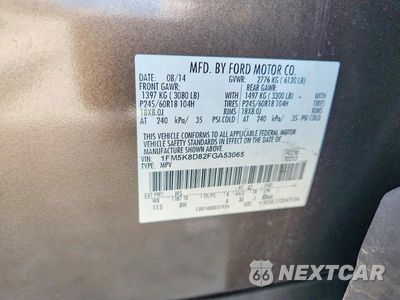 Zdjęcie 13 z 13 samochodu: 2015 FORD EXPLORER XLT VIN:1FM5K8D82FGA53065 - miniatura