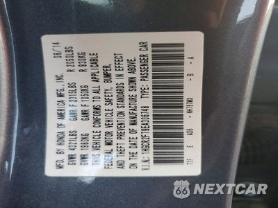 Zdjęcie 12 z 12 samochodu: 2014 HONDA ACCORD EX VIN:1HGCR2F79EA306748 - miniatura