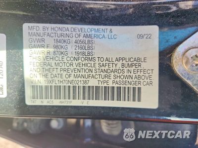Zdjęcie 13 z 13 samochodu: 2022 HONDA CIVIC EXL VIN:19XFL1H70NE021387 - miniatura
