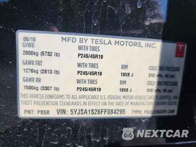 Zdjęcie 12 z 12 samochodu: 2015 TESLA MODEL S 70D VIN:5YJSA1S26FF084295 - miniatura