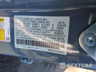 Zdjęcie 12 z 12 samochodu: 2024 HONDA CIVIC SPORT VIN:2HGFE2F53RH584740 - miniatura