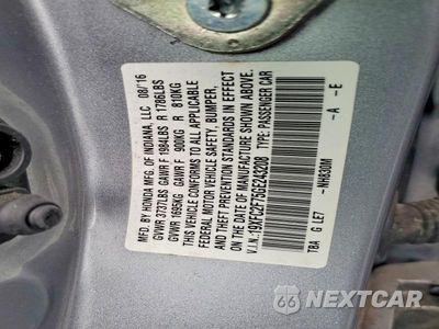 Zdjęcie 12 z 12 samochodu: 2016 HONDA CIVIC EX VIN:19XFC2F75GE243208 - miniatura