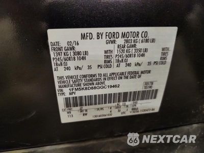 Zdjęcie 13 z 13 samochodu: 2016 FORD EXPLORER XLT VIN:1FM5K8D88GGC19462 - miniatura