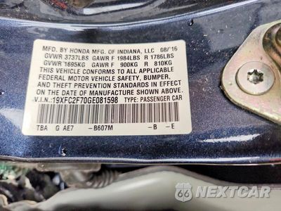 Zdjęcie 12 z 12 samochodu: 2016 HONDA CIVIC EX VIN:19XFC2F70GE081598 - miniatura