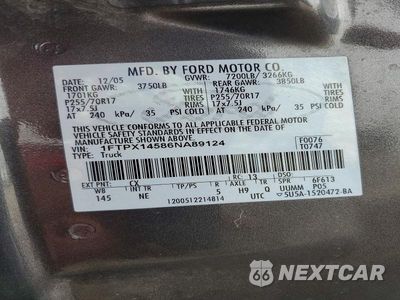 Zdjęcie 12 z 12 samochodu: 2006 FORD F150 VIN:1FTPX14586NA89124 - miniatura