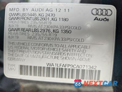 Zdjęcie 13 z 13 samochodu: 2012 AUDI Q5 PREMIUM PLUS VIN:WA1LFAFP9CA071342 - miniatura