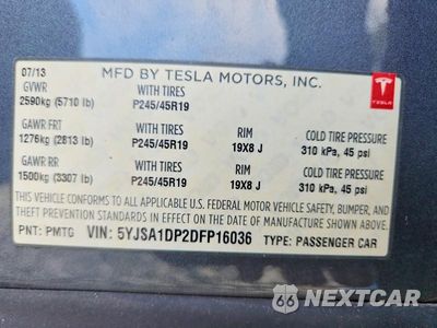 Zdjęcie 12 z 12 samochodu: 2013 TESLA MODEL S VIN:5YJSA1DP2DFP16036 - miniatura