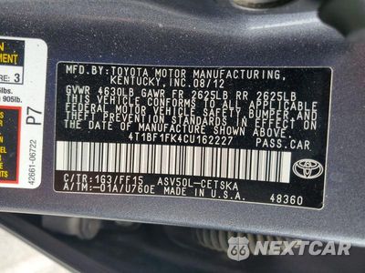 Zdjęcie 12 z 12 samochodu: 2012 TOYOTA CAMRY SE VIN:4T1BF1FK4CU162227 - miniatura