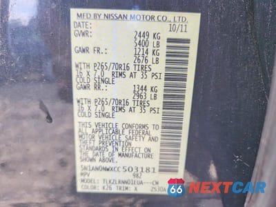Zdjęcie 13 z 13 samochodu: 2012 NISSAN XTERRA X VIN:5N1AN0NWXCC503181 - miniatura