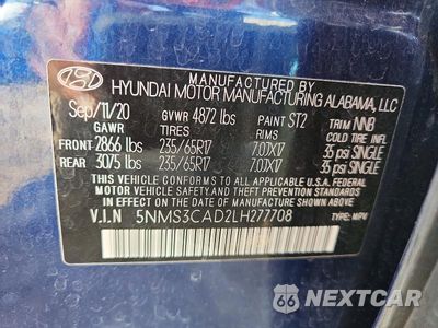 Zdjęcie 13 z 13 samochodu: 2020 HYUNDAI SANTA FE SEL VIN:5NMS3CAD2LH277708 - miniatura