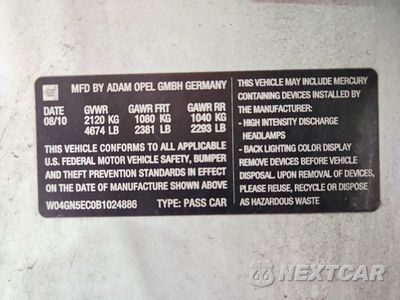 Zdjęcie 12 z 12 samochodu: 2011 BUICK REGAL CXL VIN:W04GN5EC0B1024886 - miniatura