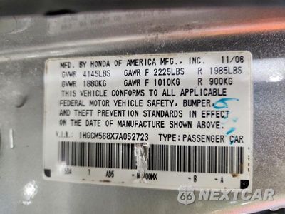Zdjęcie 12 z 12 samochodu: 2007 HONDA ACCORD EX VIN:1HGCM568X7A052723 - miniatura