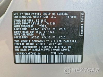 Zdjęcie 13 z 13 samochodu: 2019 VOLKSWAGEN ATLAS SE VIN:1V2WR2CAXKC522148 - miniatura