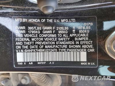 Zdjęcie 12 z 12 samochodu: 2019 HONDA CIVIC EX VIN:SHHFK7H69KU212470 - miniatura